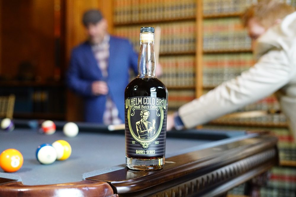 Wilhelm Cold Brew bottle on the billiards table